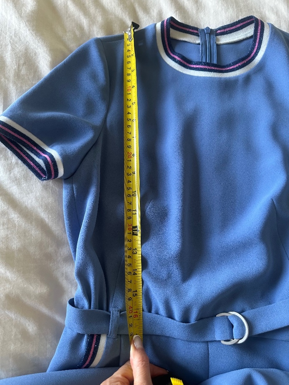 Stunning Custom-Made Blue Crepe Jumpsuit — Size XS - Picture 15 of 16